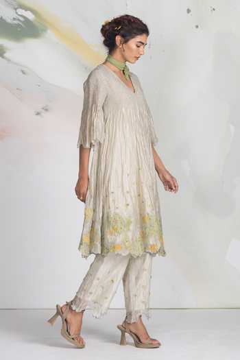 Ilk Green Silk, Tissue Embroidery Speckle Pant Online at Aza Fashions Ilk_Green Silk, Tissue Embroidery Speckle Pant _Online_at_Aza_Fashions