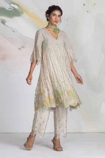 Buy Ilk Green Silk, Tissue Embroidery Speckle Pant Online at Aza Fashions Buy_Ilk_Green Silk, Tissue Embroidery Speckle Pant _Online_at_Aza_Fashions
