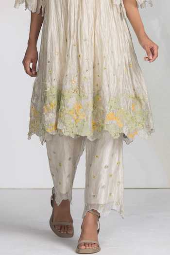 Shop Ilk Green Silk, Tissue Embroidery Speckle Pant Online at Aza Fashions Shop_Ilk_Green Silk, Tissue Embroidery Speckle Pant _Online_at_Aza_Fashions