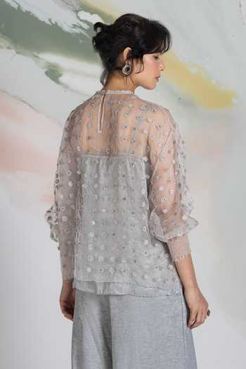 Ilk Ditsy Mist Sheer Top 
