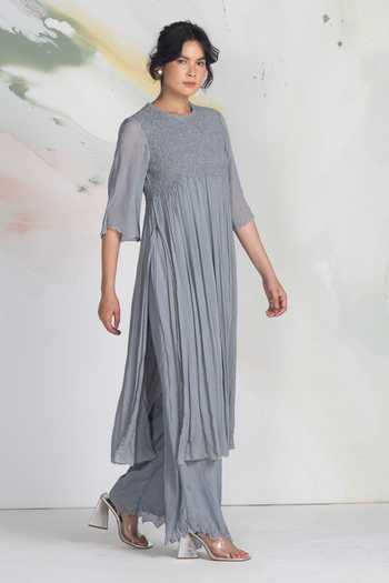 Buy_Ilk_Grey Chiffon, Mukaish Embroidery Starlight Straight Pant _Online_at_Aza_Fashions