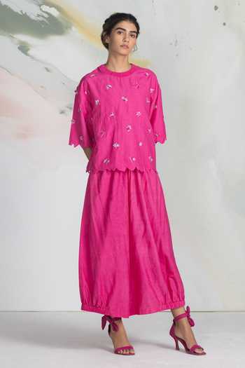 Ilk Pink Silk Embroidery Flicker Top Online at Aza Fashions Ilk_Pink Silk Embroidery Flicker Top _Online_at_Aza_Fashions