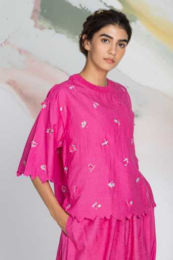 Buy Ilk Pink Silk Embroidery Flicker Top Online at Aza Fashions Buy_Ilk_Pink Silk Embroidery Flicker Top _Online_at_Aza_Fashions