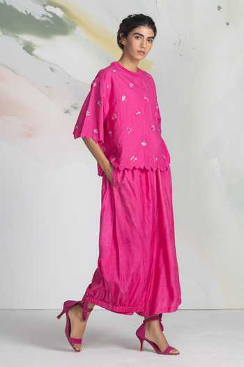 Shop Ilk Pink Silk Embroidery Flicker Top Online at Aza Fashions Shop_Ilk_Pink Silk Embroidery Flicker Top _Online_at_Aza_Fashions