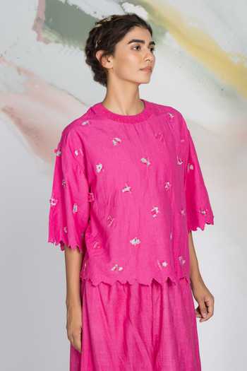 Ilk Pink Silk Embroidery Flicker Top at Aza Fashions Ilk_Pink Silk Embroidery Flicker Top _at_Aza_Fashions