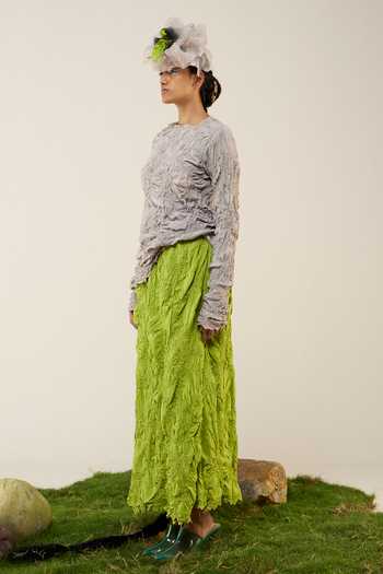 Ilk_Gray Silk Embroidery, Smocking Mosswood Smocked Top _Online_at_Aza_Fashions