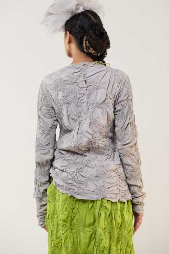 Ilk_Gray Silk Embroidery, Smocking Mosswood Smocked Top _at_Aza_Fashions