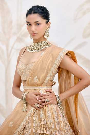 Shyam Narayan Prasad_Gold Silk, Organza, Tissue Gota Patti, Tassels Embroidered Lehenga Set _at_Aza_Fashions