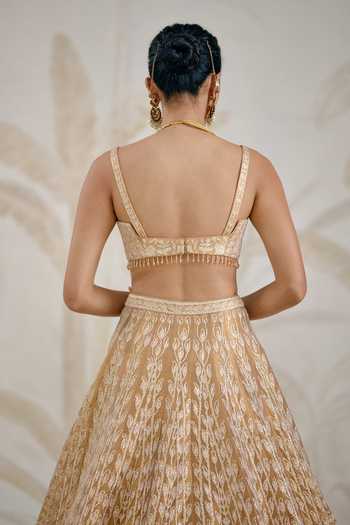 Shop_Shyam Narayan Prasad_Gold Silk, Organza, Tissue Gota Patti, Tassels Embroidered Lehenga Set 