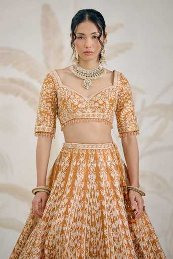 Buy Shyam Narayan Prasad Orange Silk, Organza, Tissue Gota Patti Sweetheart Neck Embroidered Lehenga Set Buy_Shyam Narayan Prasad_Orange Silk, Organza, Tissue Gota Patti Sweetheart Neck Embroidered Lehenga Set