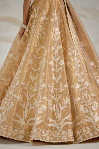 Shop_Shyam Narayan Prasad_Gold Silk, Organza, Tissue Gota Patti Sweetheart Neck Embroidered Lehenga Set 