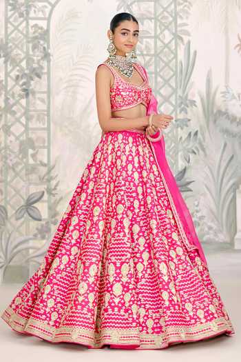 Shop_Shyam Narayan Prasad_Pink Silk Embroidery, Zari, Tassels Scoop Neck Dori Lehenga Set _Online_at_Aza_Fashions