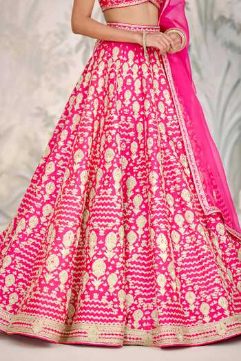 Buy_Shyam Narayan Prasad_Pink Silk Embroidery, Zari, Tassels Scoop Neck Dori Lehenga Set 