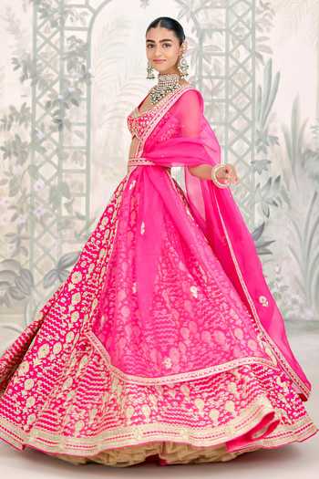 Shop_Shyam Narayan Prasad_Pink Silk Embroidery, Zari, Tassels Scoop Neck Dori Lehenga Set 