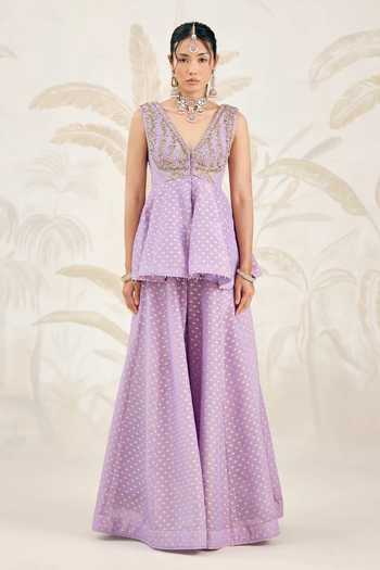Shyam Narayan Prasad Purple Brocade Embroidery V-neck Zardozi Top Sharara Set at Aza Fashions Shyam Narayan Prasad_Purple Brocade Embroidery V-neck Zardozi Top Sharara Set _at_Aza_Fashions
