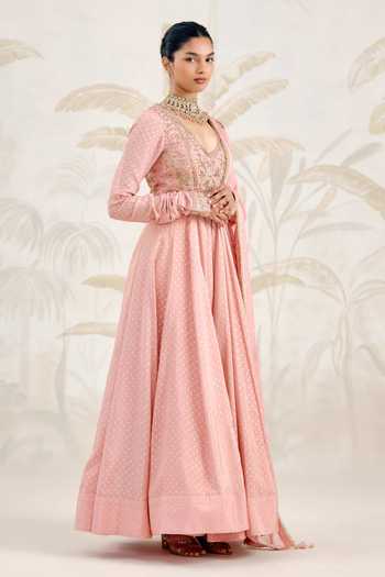 Shyam Narayan Prasad Pink Organza, Georgette Zari V-neck Zardozi Embroidered Anarkali Set at Aza Fashions Shyam Narayan Prasad_Pink Organza, Georgette Zari V-neck Zardozi Embroidered Anarkali Set _at_Aza_Fashions
