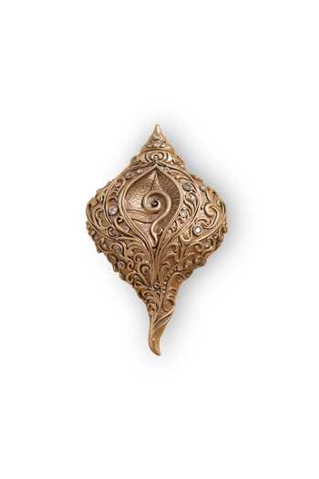 Cosa Nostraa_Gold Stones, Crystals Shankhnad Brooch _Online_at_Aza_Fashions
