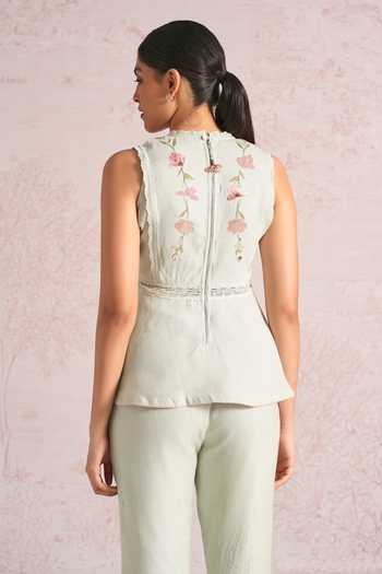 Kaveri Blush Vines Peplum Top & Pant Set 