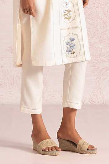Shop_Kaveri_White Linen Embroidery Round Neck Garden Gallery Aria Kurta And Pant Set _Online_at_Aza_Fashions