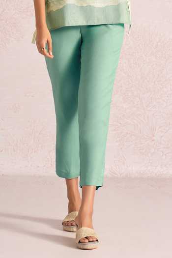 Kaveri_Green Linen Foil Printing Boat Neck Silver Zoya Top And Pant Set _Online_at_Aza_Fashions