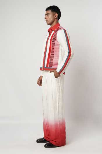 Buy_Shwetanga_Red Linen Ombre Naga Shacket And Pant Set _Online_at_Aza_Fashions