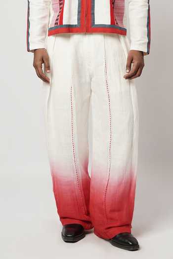 Shop_Shwetanga_Red Linen Ombre Naga Shacket And Pant Set _Online_at_Aza_Fashions