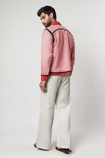 Shwetanga Naga Gamcha Colorblock Bomber Shacket Set 