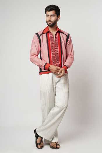 Shwetanga Naga Gamcha Colorblock Bomber Shacket Set 