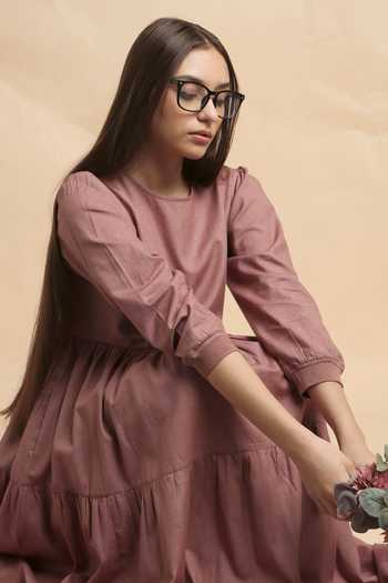 Buy_MATI_Blush Cotton Round Neck Rib Vasara Dress _Online_at_Aza_Fashions