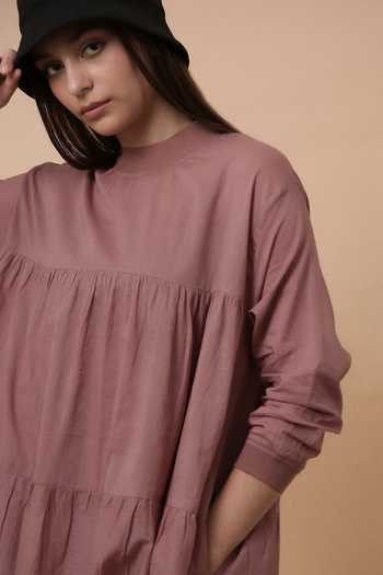 Buy_MATI_Blush Cotton High Neck Mul Rib Vena Dress _Online_at_Aza_Fashions