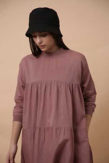 Shop_MATI_Blush Cotton High Neck Mul Rib Vena Dress _Online_at_Aza_Fashions