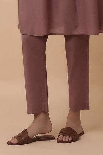 MATI_Pink Cotton Crew Neck Blush Mul Rib Vena Tunic And Pant Co-ord Set _Online_at_Aza_Fashions