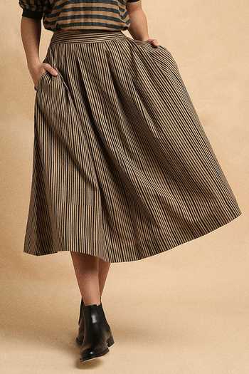 Buy_MATI_Brown Cotton Round Neck Striped New Sphara Crop Top And Skirt Co-ord Set _Online_at_Aza_Fashions