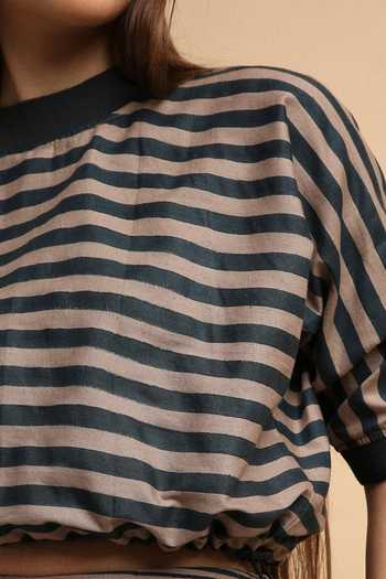 Buy_MATI_Grey Cotton Round Neck Med Striped New Sphara Crop Top And Skirt Set _Online_at_Aza_Fashions