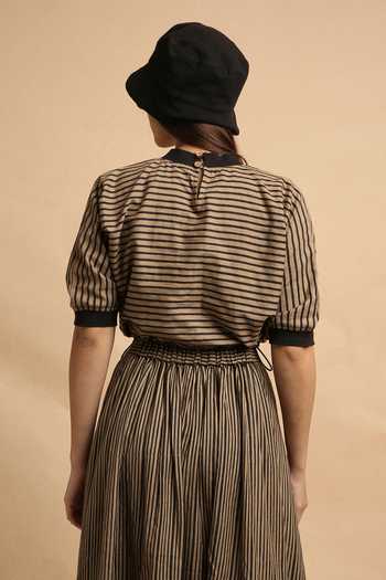 Buy_MATI_Brown Cotton Round Neck Thin Striped Sphara Crop Top And Skirt Set 
