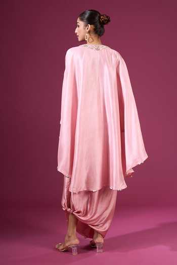 Prisho Pink Beads, Pearls Round Neck Embroidered Yoke Kaftan And Skirt Set Online at Aza Fashions Prisho_Pink Beads, Pearls Round Neck Embroidered Yoke Kaftan And Skirt Set _Online_at_Aza_Fashions