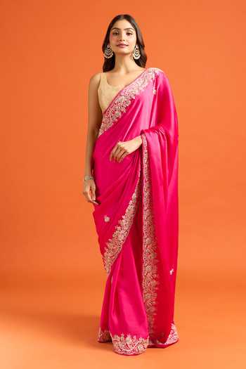 Buy Samyukta Singhania Pink Embroidery, Zari Butti Saree And Running Blouse Set Online at Aza Fashions Buy_Samyukta Singhania_Pink Embroidery, Zari Butti Saree And Running Blouse Set _Online_at_Aza_Fashions