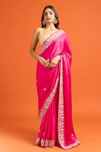 Buy Samyukta Singhania Pink Embroidery, Zari Butti Saree And Running Blouse Set Buy_Samyukta Singhania_Pink Embroidery, Zari Butti Saree And Running Blouse Set