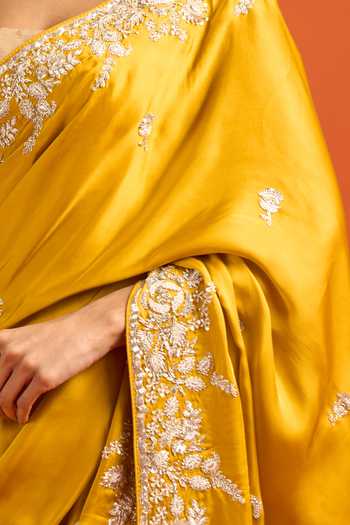 Buy Samyukta Singhania Yellow Zari Flower Embroidered Saree And Running Blouse Set Buy_Samyukta Singhania_Yellow Zari Flower Embroidered Saree And Running Blouse Set