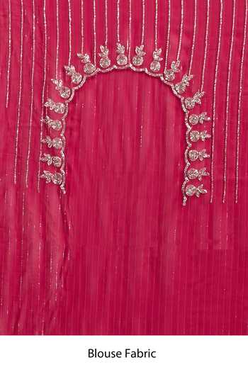 Buy_Samyukta Singhania_Pink Crepe, Chinon Embroidery Stripe Pattern Saree And Running Blouse Set _Online_at_Aza_Fashions