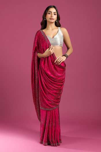 Buy Samyukta Singhania Pink Crepe, Chinon Sequins Pure Saree And Running Blouse Set at Aza Fashions Buy_Samyukta Singhania_Pink Crepe, Chinon Sequins Pure Saree And Running Blouse Set _at_Aza_Fashions