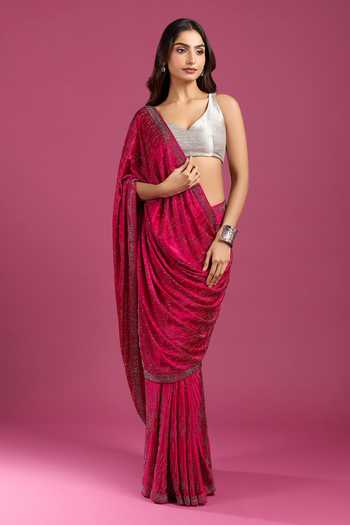 Buy Samyukta Singhania Pink Crepe, Chinon Sequins Pure Saree And Running Blouse Set Online at Aza Fashions Buy_Samyukta Singhania_Pink Crepe, Chinon Sequins Pure Saree And Running Blouse Set _Online_at_Aza_Fashions