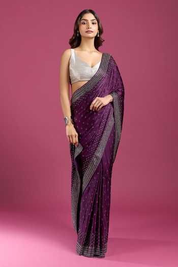 Buy Samyukta Singhania Wine Crepe, Chinon Sequins Embellished Pure Saree And Running Blouse Set Online at Aza Fashions Buy_Samyukta Singhania_Wine Crepe, Chinon Sequins Embellished Pure Saree And Running Blouse Set _Online_at_Aza_Fashions