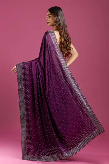 Samyukta Singhania Wine Crepe, Chinon Sequins Embellished Pure Saree And Running Blouse Set Online at Aza Fashions Samyukta Singhania_Wine Crepe, Chinon Sequins Embellished Pure Saree And Running Blouse Set _Online_at_Aza_Fashions