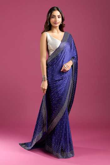 Buy Samyukta Singhania Blue Crepe, Chinon Sequins Embellished Saree And Running Blouse Set Online at Aza Fashions Buy_Samyukta Singhania_Blue Crepe, Chinon Sequins Embellished Saree And Running Blouse Set _Online_at_Aza_Fashions