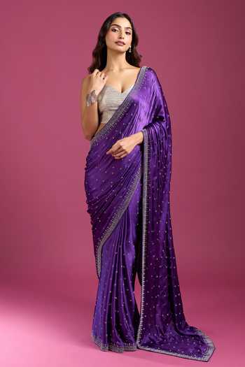Buy Samyukta Singhania Purple Crepe, Chinon Sequins, Zari, Stones Pure Saree And Running Blouse Set Online at Aza Fashions Buy_Samyukta Singhania_Purple Crepe, Chinon Sequins, Zari, Stones Pure Saree And Running Blouse Set _Online_at_Aza_Fashions
