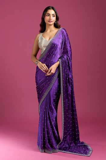 Shop Samyukta Singhania Purple Crepe, Chinon Sequins, Zari, Stones Pure Saree And Running Blouse Set Online at Aza Fashions Shop_Samyukta Singhania_Purple Crepe, Chinon Sequins, Zari, Stones Pure Saree And Running Blouse Set _Online_at_Aza_Fashions