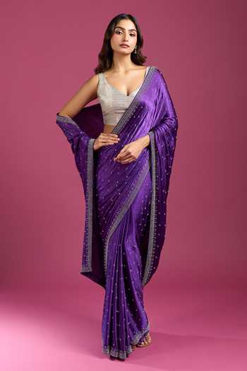 Samyukta Singhania Purple Crepe, Chinon Sequins, Zari, Stones Pure Saree And Running Blouse Set at Aza Fashions Samyukta Singhania_Purple Crepe, Chinon Sequins, Zari, Stones Pure Saree And Running Blouse Set _at_Aza_Fashions