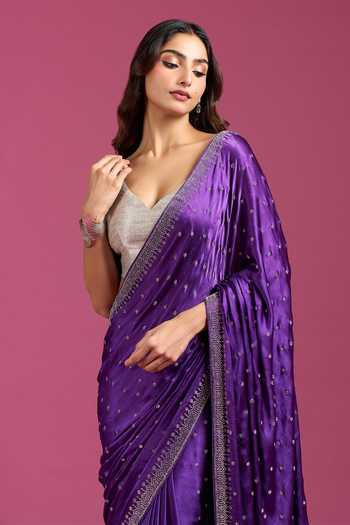 Buy Samyukta Singhania Purple Crepe, Chinon Sequins, Zari, Stones Pure Saree And Running Blouse Set Buy_Samyukta Singhania_Purple Crepe, Chinon Sequins, Zari, Stones Pure Saree And Running Blouse Set