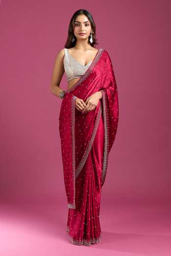 Buy Samyukta Singhania Maroon Crepe, Chinon Stones Embellished Saree And Running Blouse Set Online at Aza Fashions Buy_Samyukta Singhania_Maroon Crepe, Chinon Stones Embellished Saree And Running Blouse Set _Online_at_Aza_Fashions